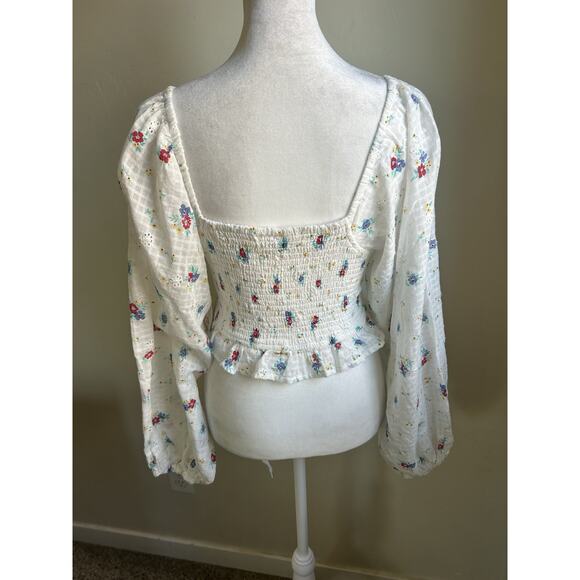 Billabong Wrangler Prairie Crop Top Womens M Floral Milkmaid Balloon Sleeve NWT - Picture 2 of 12